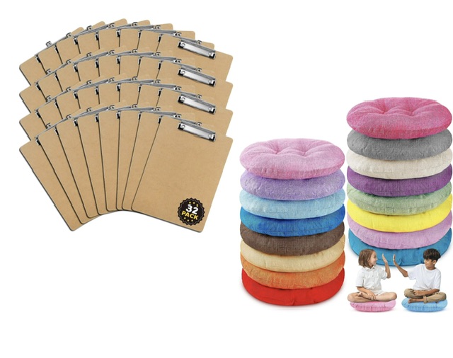 clipboard and floor cushions